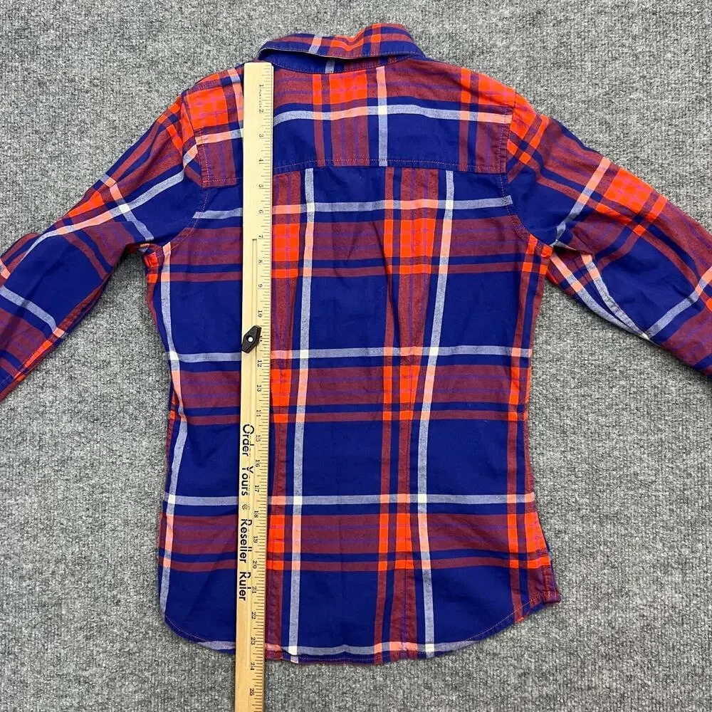 The North Face Flannel Shirt Womens XS Blue Red Plaid Cotton Collared Button-Up - Picture 10 of 11